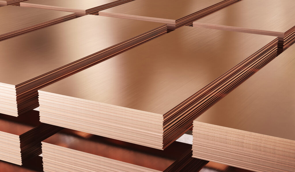 Stack of raw copper sheets in Dallas TX